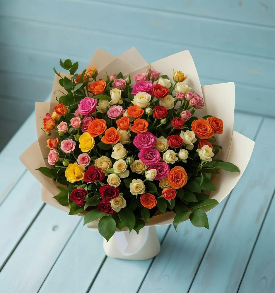 Букет Микс из разноцветных кустовых роз в Уржуме